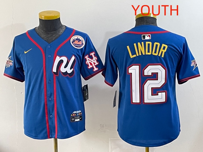 Youth 2025 New York Mets #12 Lindor Blue All star Nike MLB Jersey style 1->youth mlb jersey->Youth Jersey